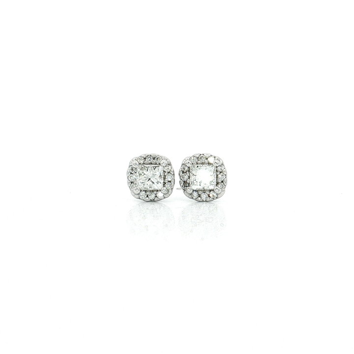 Princess Cut Halo Colorless Nearly Flawless Diamond Stud Earrings (¾ ct. tw.) in 14k White Gold