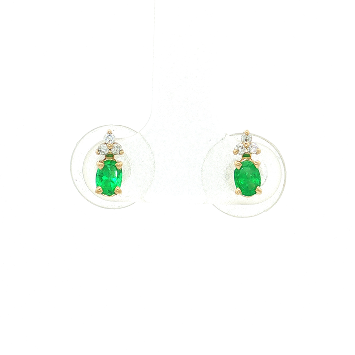 Oval Vivid Colombian Emerald Near-Colorless Near-Flawless Diamond Stud Earrings (½ ct. tw.) in 14k Yellow Gold