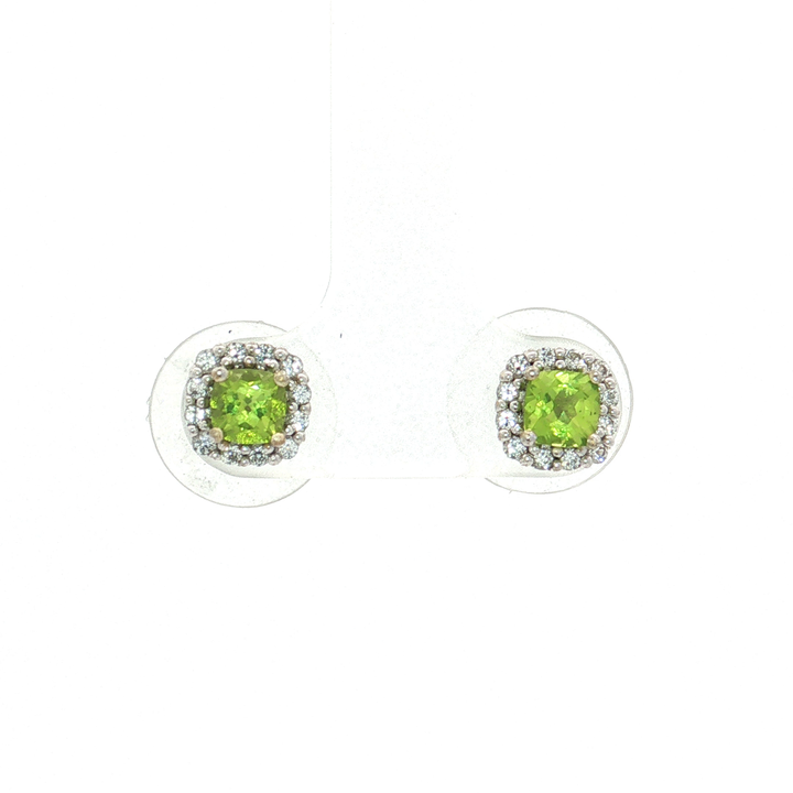 Vivid Cushion Peridot Halo Cubic Zirconia Stud Earrings (1 ⅖ ct. tw.) in Sterling Silver