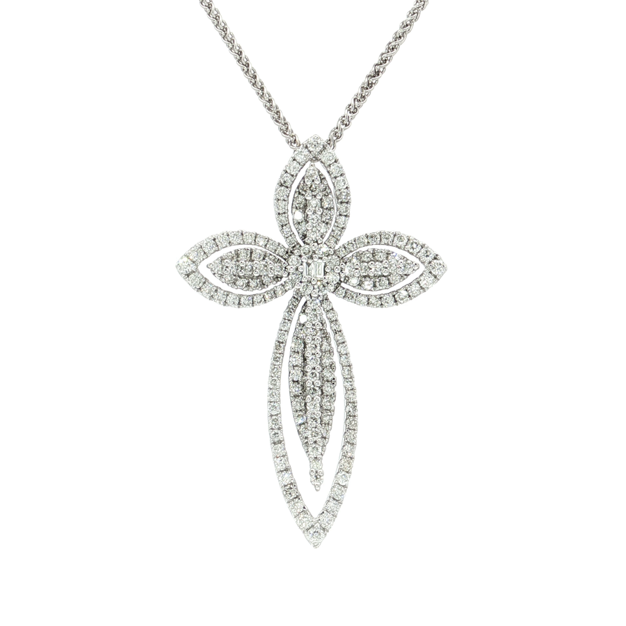 Diamond Cross Pendant Necklace (7/8 ct. tw.) 18k White Gold