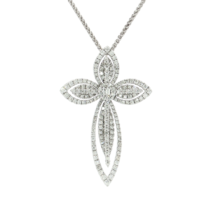 0.87 CTW Natural Diamond Cross Pendant Necklace in 18kt White Gold