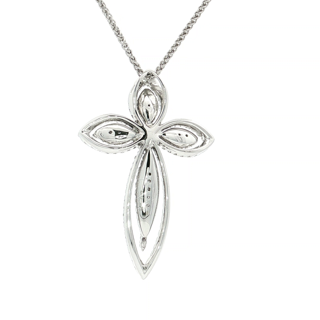 0.87 CTW Natural Diamond Cross Pendant Necklace in 18kt White Gold