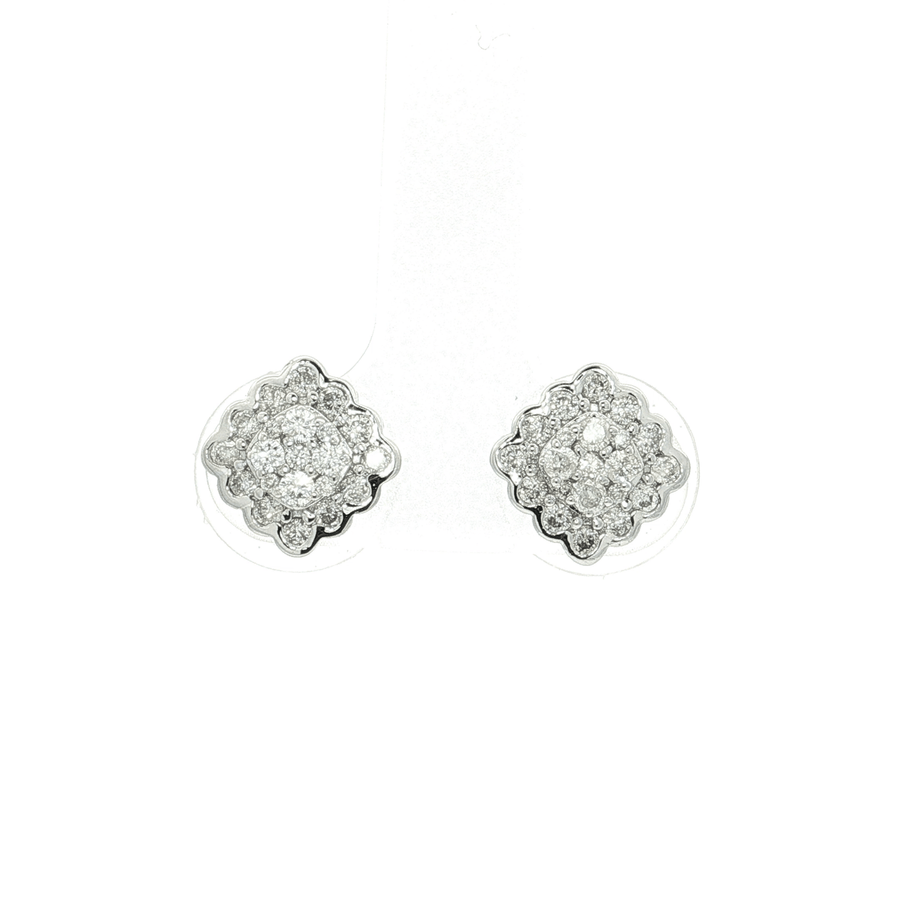 Nearly Flawless Colorless Diamond Cluster Stud Earrings (4/5 ct. tw.) 14k White Gold