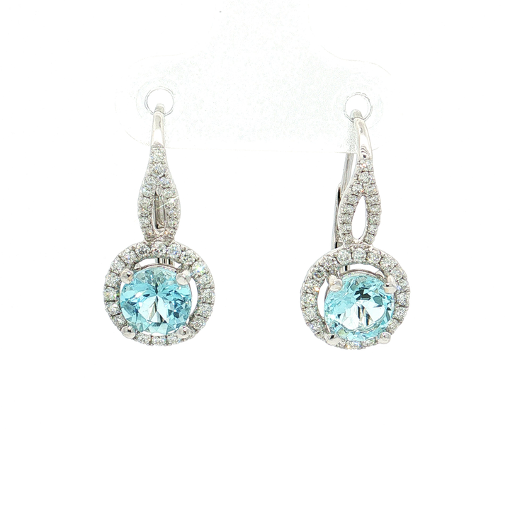 Aquamarine Colorless Nearly Flawless Halo Diamond Drop Earrings (2 ct. tw.) in 18k White Gold