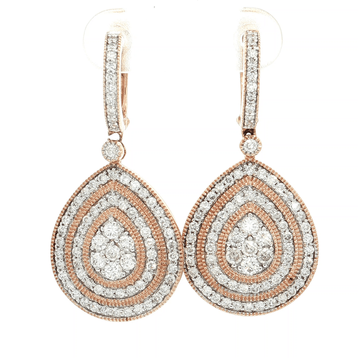 2.79 CTW Natural Round Brilliant Cut Diamond Pear Shaped Dangling Earrings in 14kt Rose Gold – Jewelry Depot, Inc.