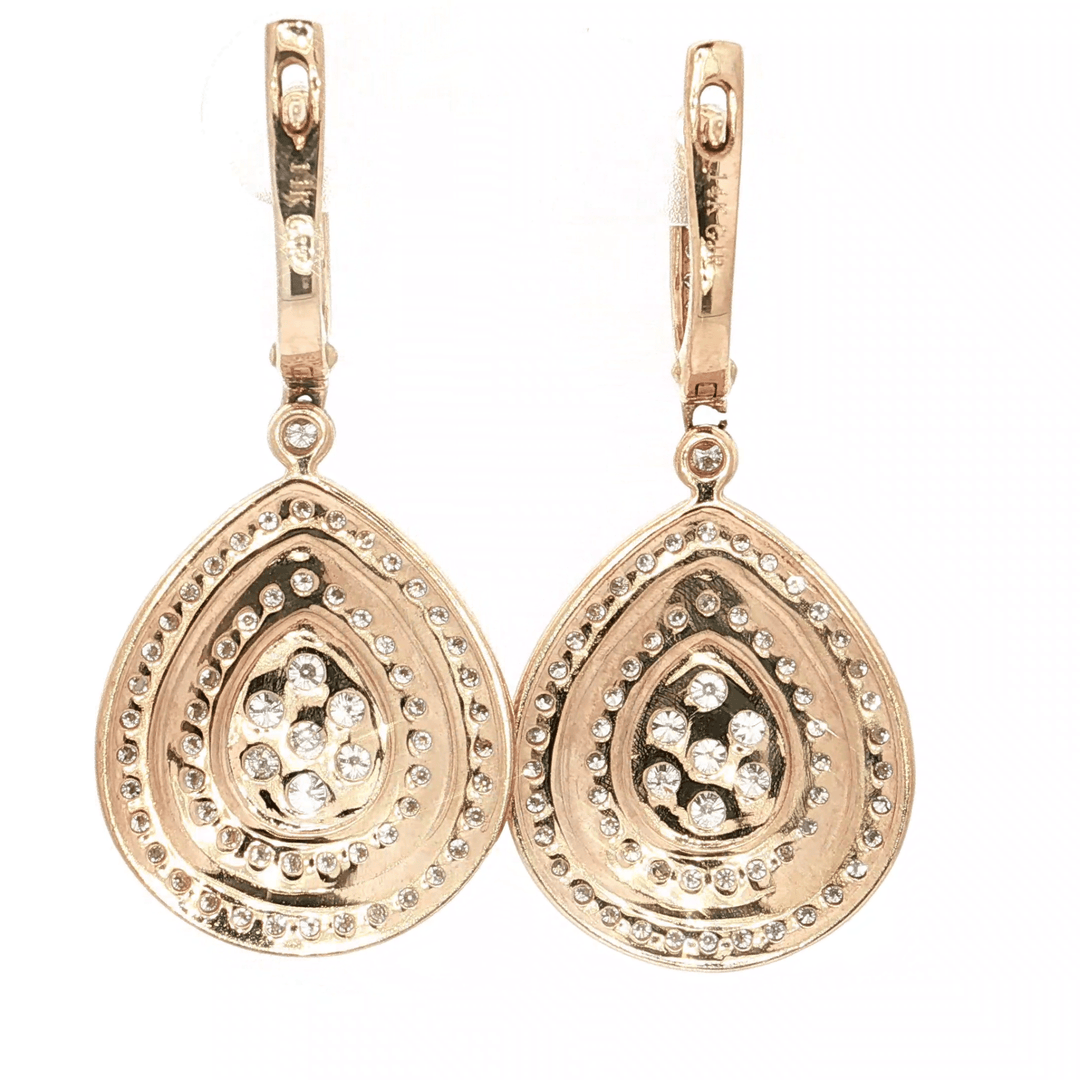 2.79 CTW Natural Round Brilliant Cut Diamond Pear Shaped Dangling Earrings in 14kt Rose Gold – Jewelry Depot, Inc.