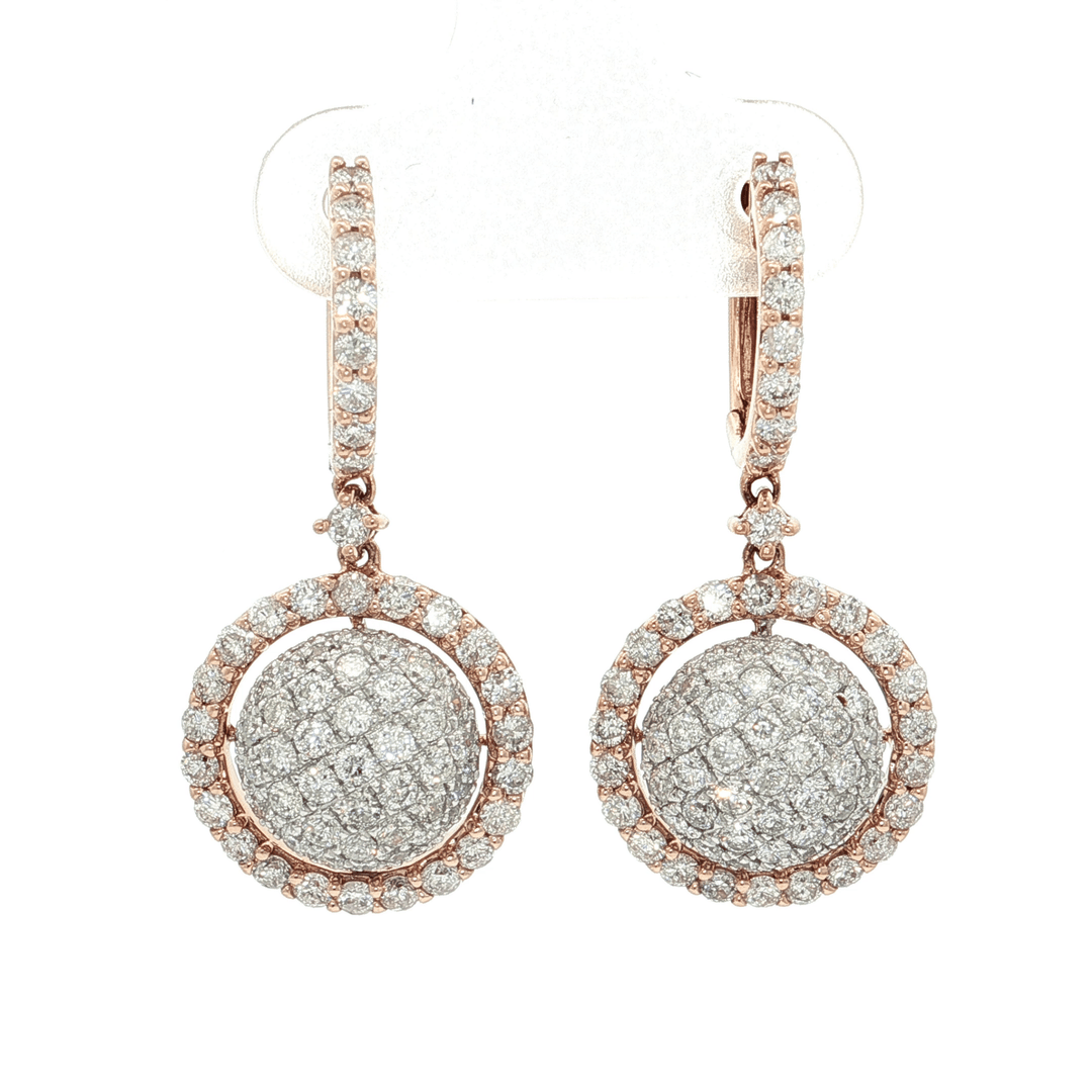 2.79 CTW Natural Near Colorless Round Brilliant Cut Diamond Drop Earrings in 14kt Rose Gold – Jewelry Depot, Inc.