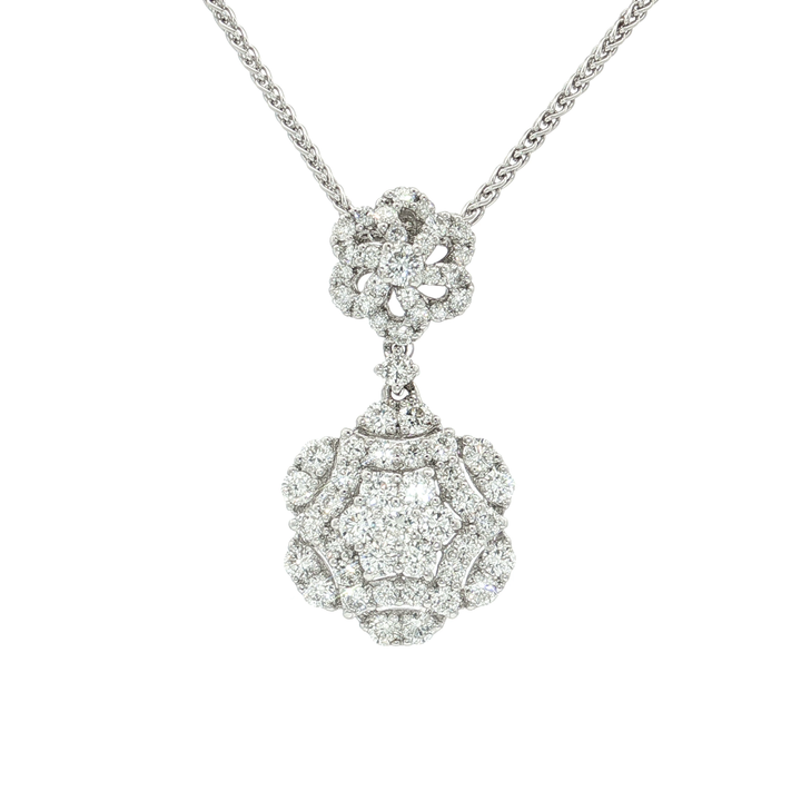 Pavé Flower Cluster Colorless Nearly Flawless Diamond Pendant Necklace (1 ⅗ ct. tw.) in 18k White Gold