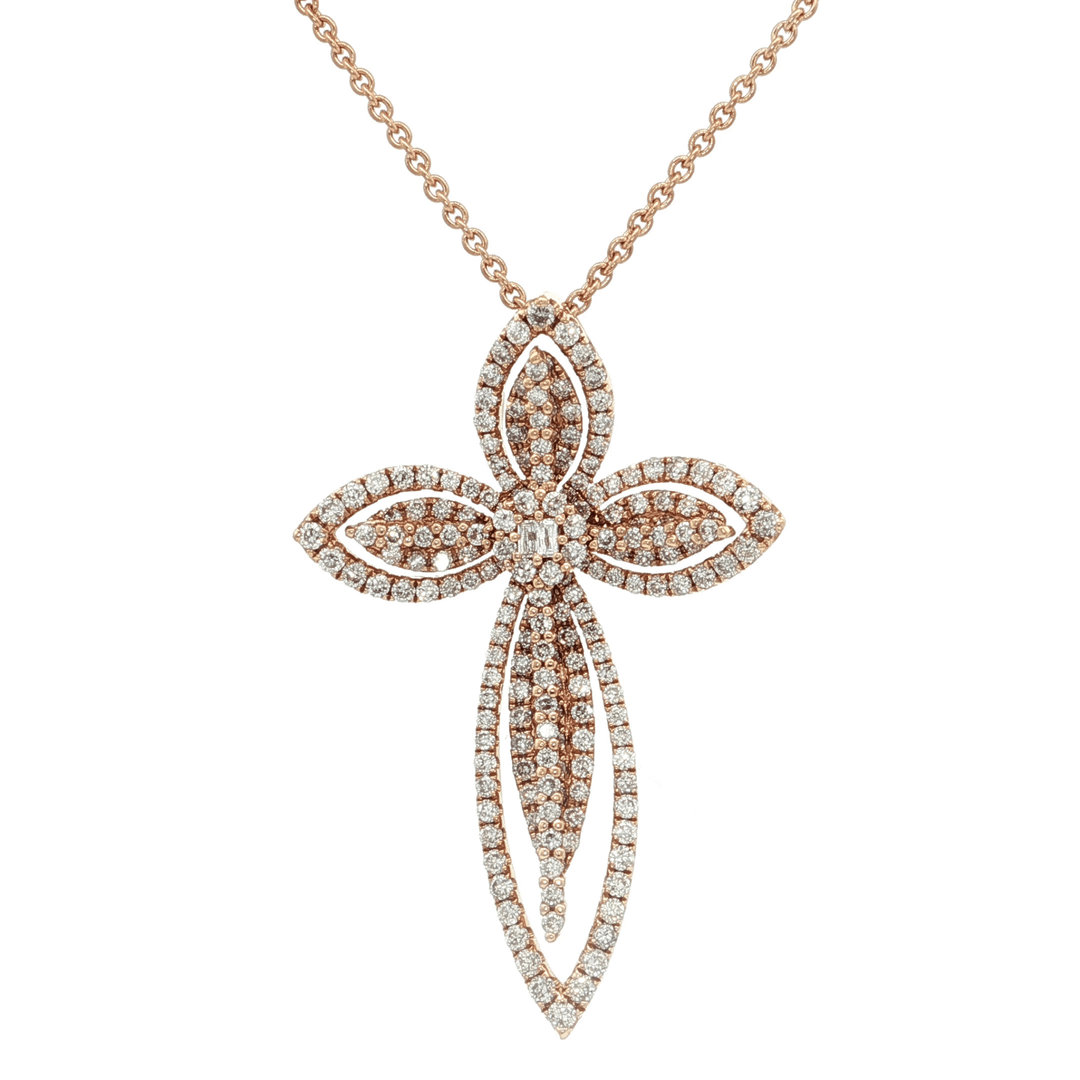 0.87 CTW Natural Diamond Cross Pendant Necklace in 18kt Rose Gold – Jewelry Depot, Inc.