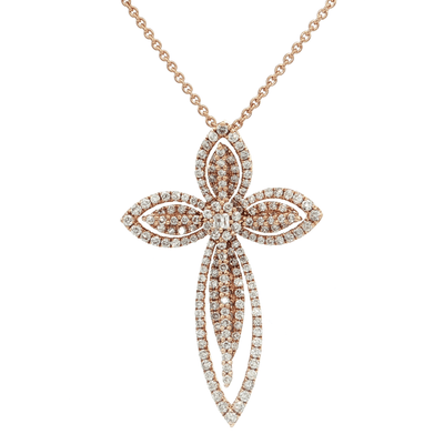 0.87 CTW Natural Diamond Cross Pendant Necklace in 18kt Rose Gold – Jewelry Depot, Inc.