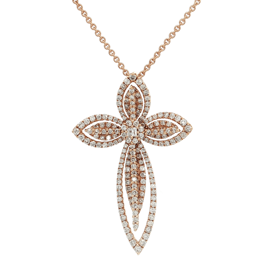 0.87 CTW Natural Diamond Cross Pendant Necklace in 18kt Rose Gold – Jewelry Depot, Inc.