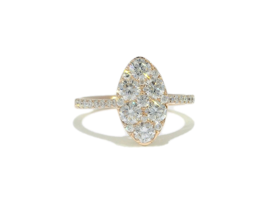 1.29 CTW Marquise Shaped Natural Diamond Cluster Ring in 14KT Rose Gold