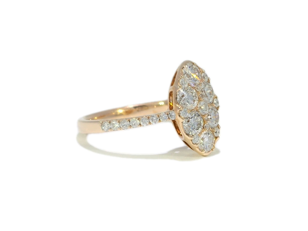 1.29 CTW Marquise Shaped Natural Diamond Cluster Ring in 14KT Rose Gold