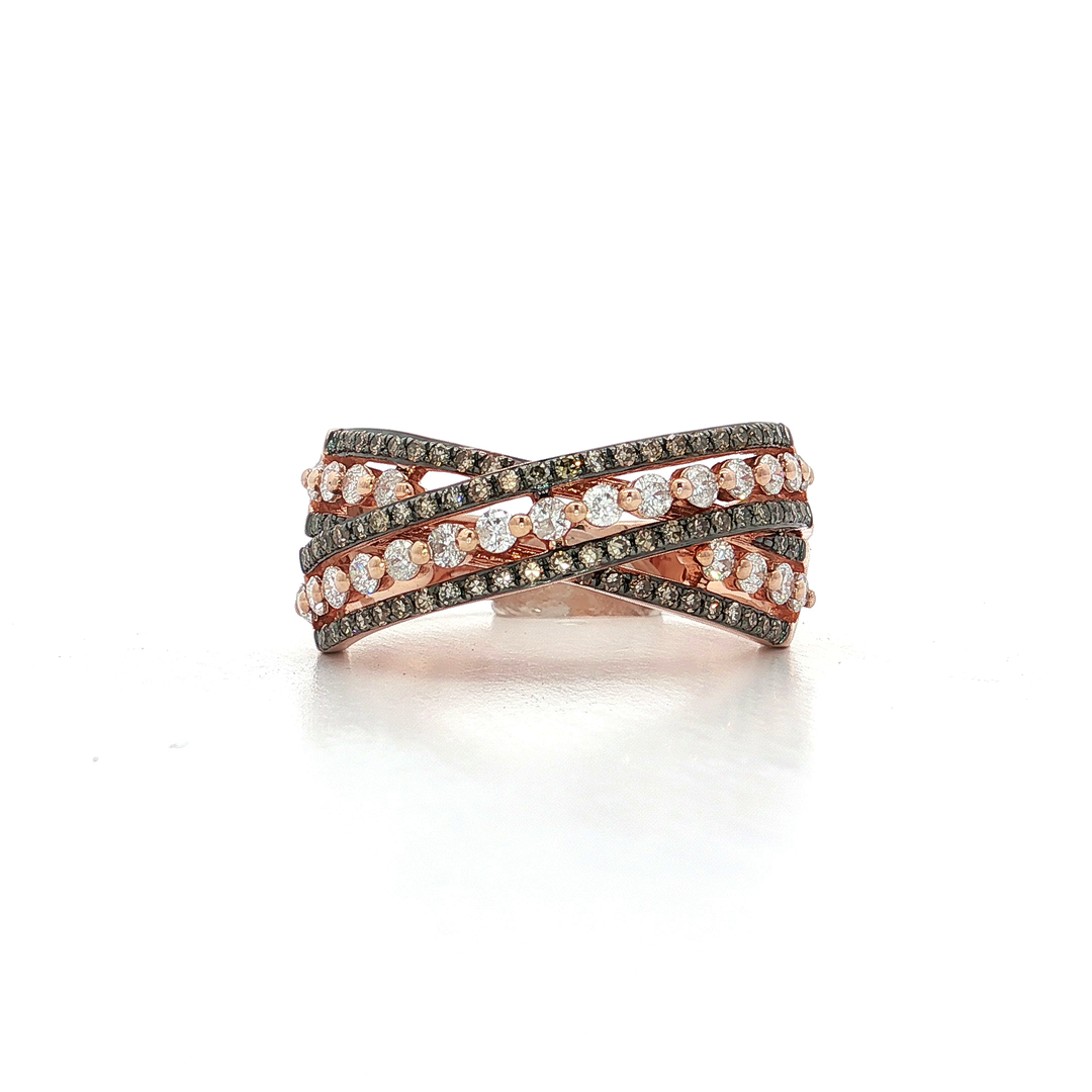 0.83 CTW Le Vian® Diamond Crossover Band with Vanilla & Chocolate Diamonds in 14kt Strawberry Gold