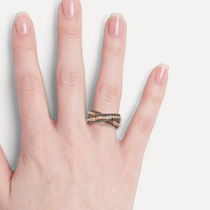 Le Vian® Diamond Crossover Band (⅚ ct. tw.) with Vanilla & Chocolate Diamond in 14k Strawberry Gold shown on a hand (light skin tone)