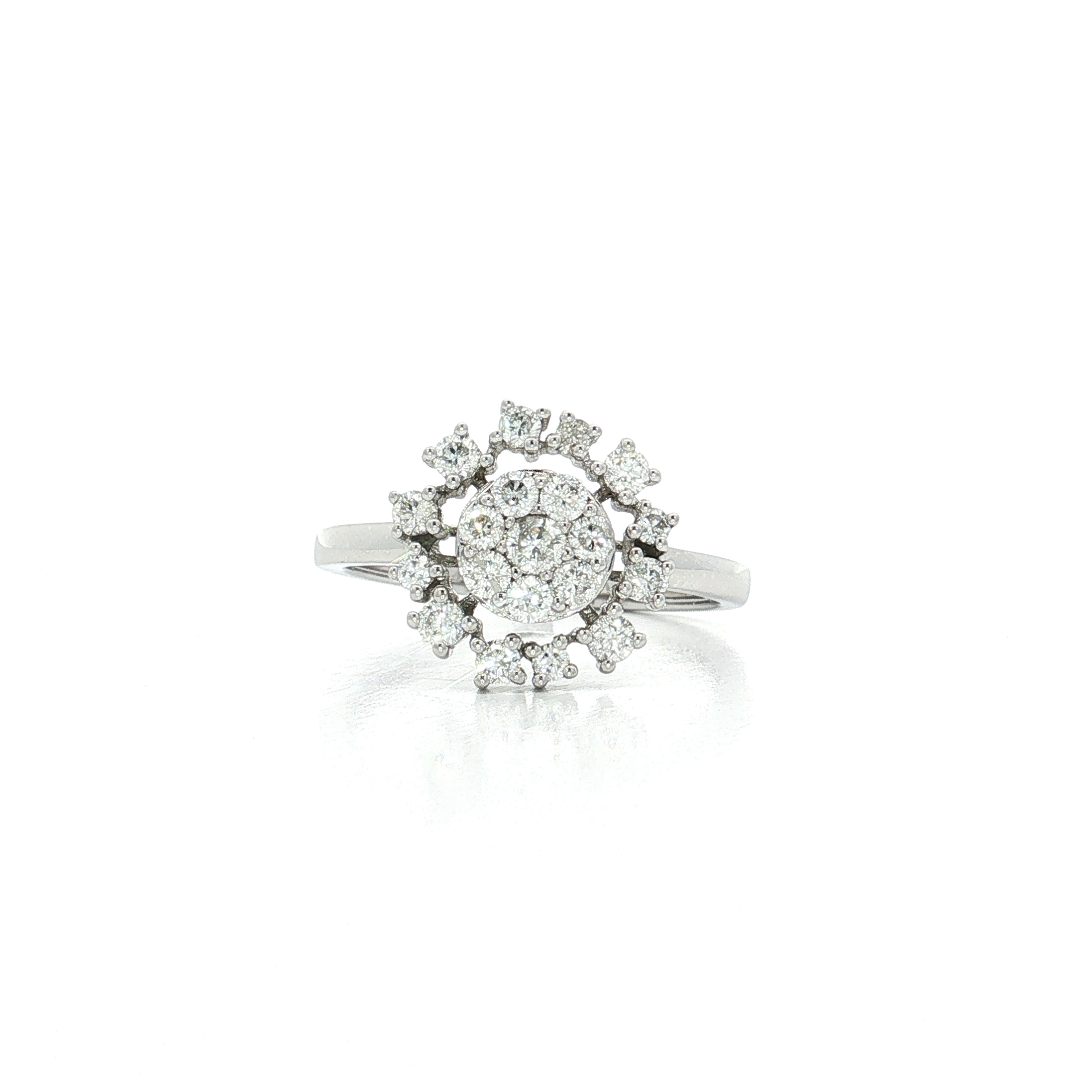 Near-Colorless Sunburst Diamond Ring 14k White Gold