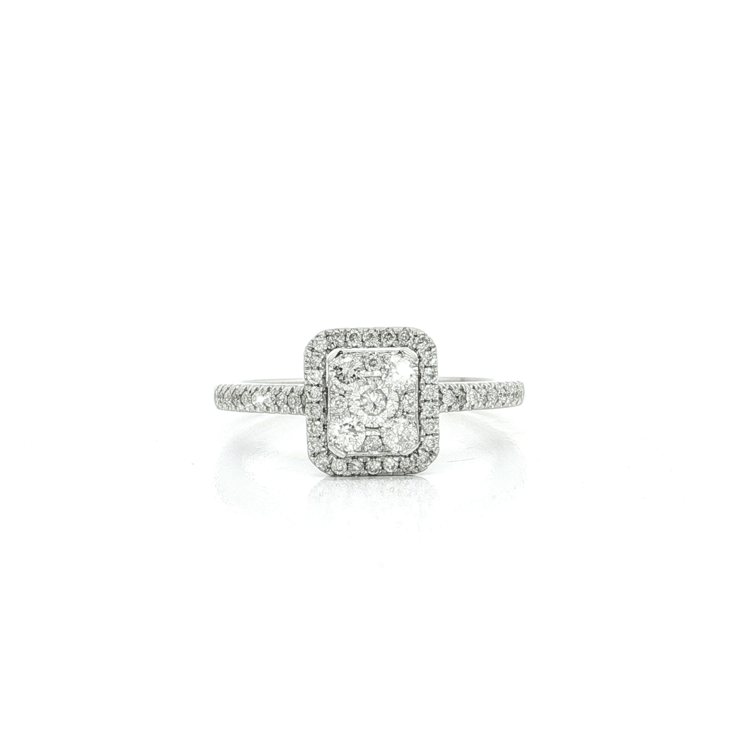0.50 CTW Natural Round Brilliant Cut Diamond Cluster & Halo Engagement Ring in 18kt White Gold – Jewelry Depot, Inc.