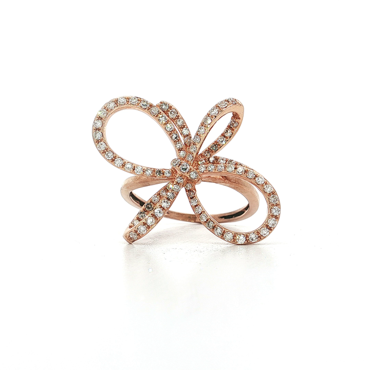 0.55 CTW Natural Colorless Round Brilliant Cut Diamonds Pavé Set in a 14kt Rose Gold Bow Ring