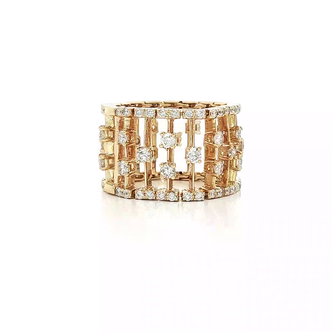 1.65 CTW Natural Round Brilliant Cut Colorless Nearly Flawless Diamond Birdcage Eternity Ring in 14kt Yellow Gold