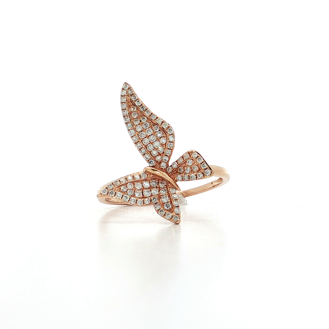 0.32 CTW Natural Round Brilliant Cut Pavé Diamond Butterfly Ring in 14kt Rose Gold