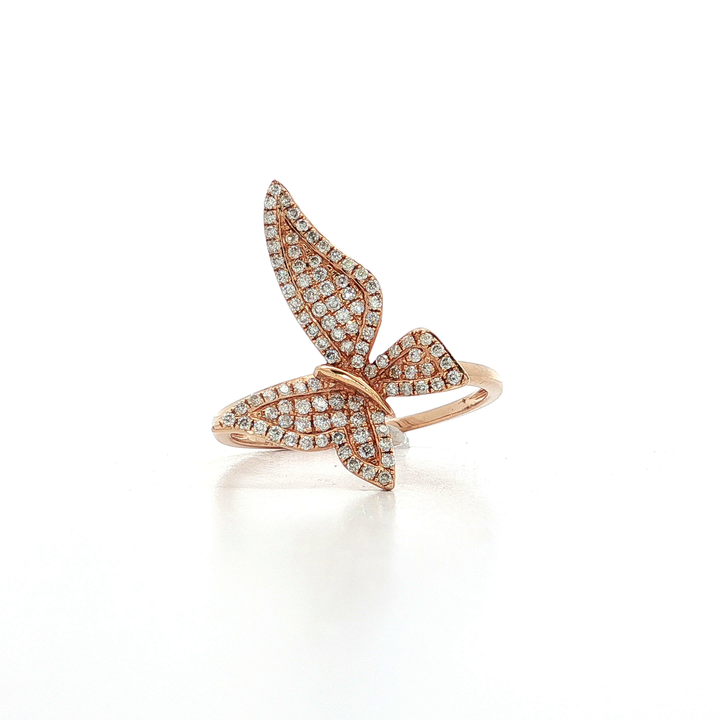 0.32 CTW Natural Round Brilliant Cut Pavé Diamond Butterfly Ring in 14kt Rose Gold
