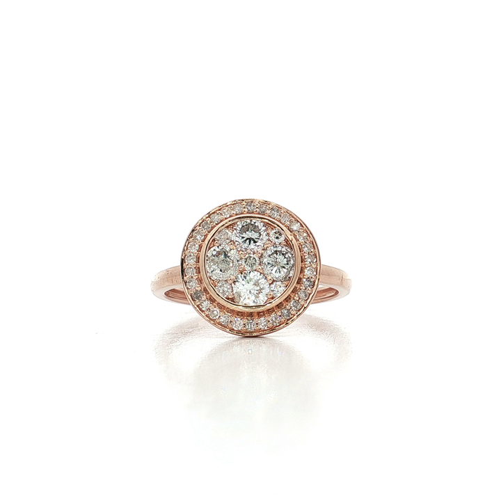 0.95 CTW Natural Round Brilliant Cut Colorless Diamonds in a Cluster Ring with a Halo in 14kt Rose Gold