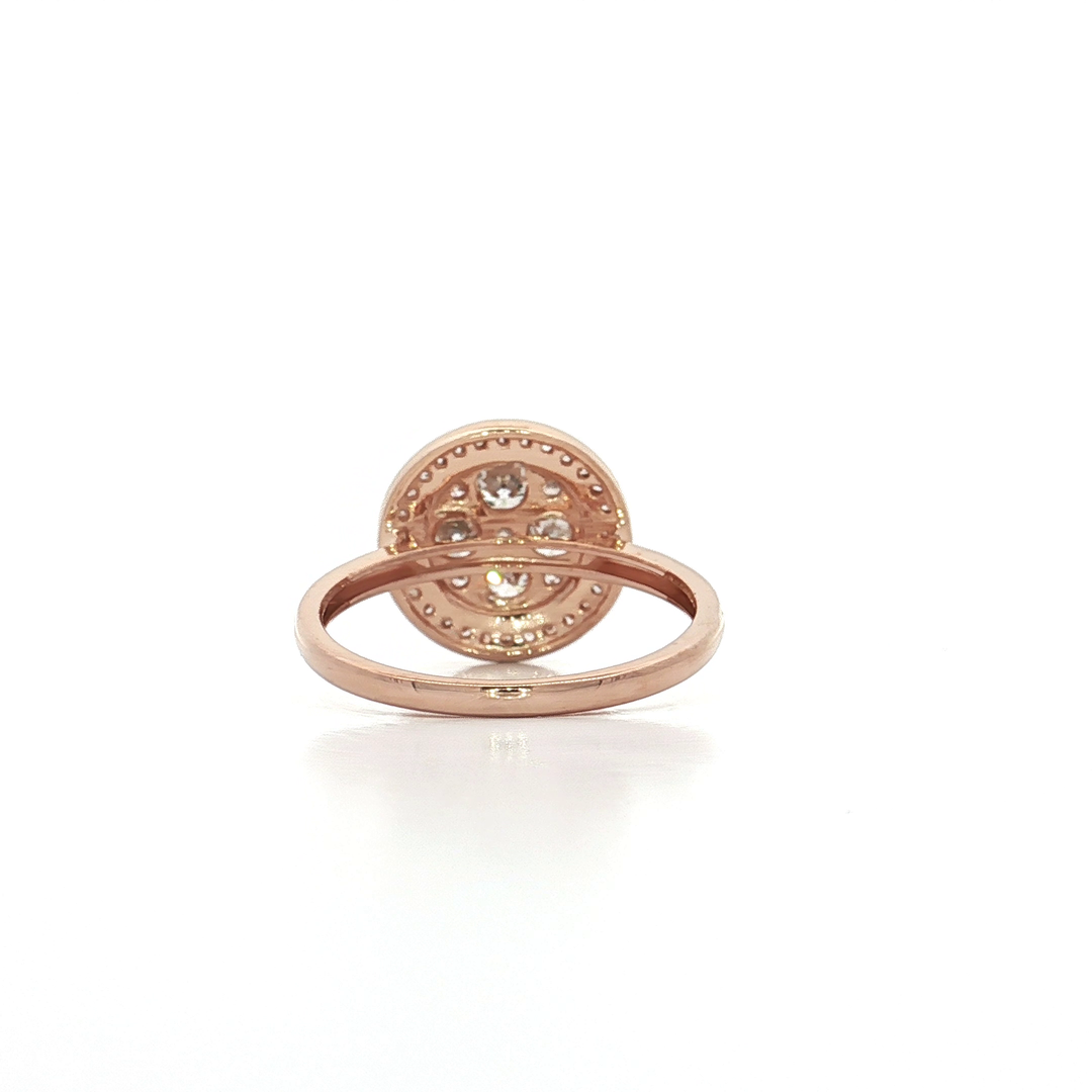 0.95 CTW Natural Round Brilliant Cut Colorless Diamonds in a Cluster Ring with a Halo in 14kt Rose Gold