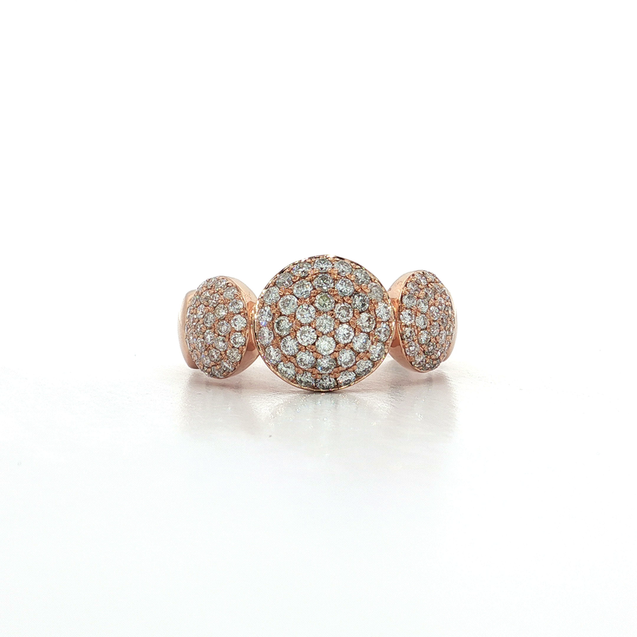 Seven Dome Past Present Future Pave Cluster Ring (7/8 ct. tw.) with Round Brilliant Cut Diamond 14k Rose Gold