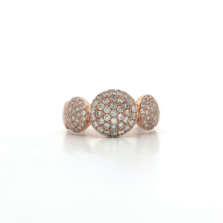 0.92 CTW Seven Dome Past Present Future Pavé Cluster Ring with Natural Round Brilliant Cut Diamonds in 14kt Rose Gold