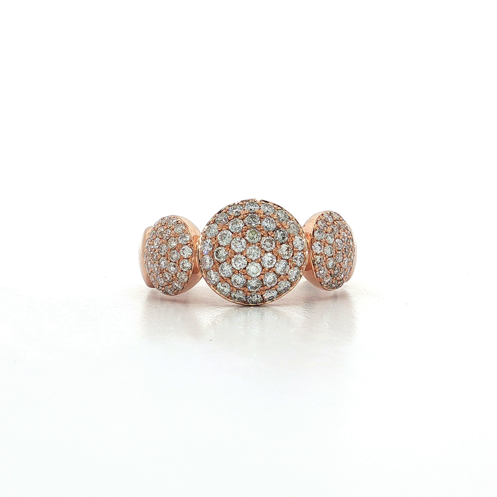 0.92 CTW Seven Dome Past Present Future Pavé Cluster Ring with Natural Round Brilliant Cut Diamonds in 14kt Rose Gold