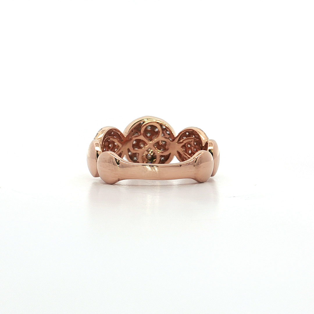 0.92 CTW Seven Dome Past Present Future Pavé Cluster Ring with Natural Round Brilliant Cut Diamonds in 14kt Rose Gold