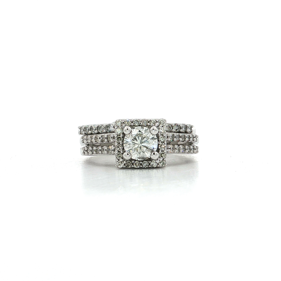 Certified Round Diamond Halo Ring 14k White Gold