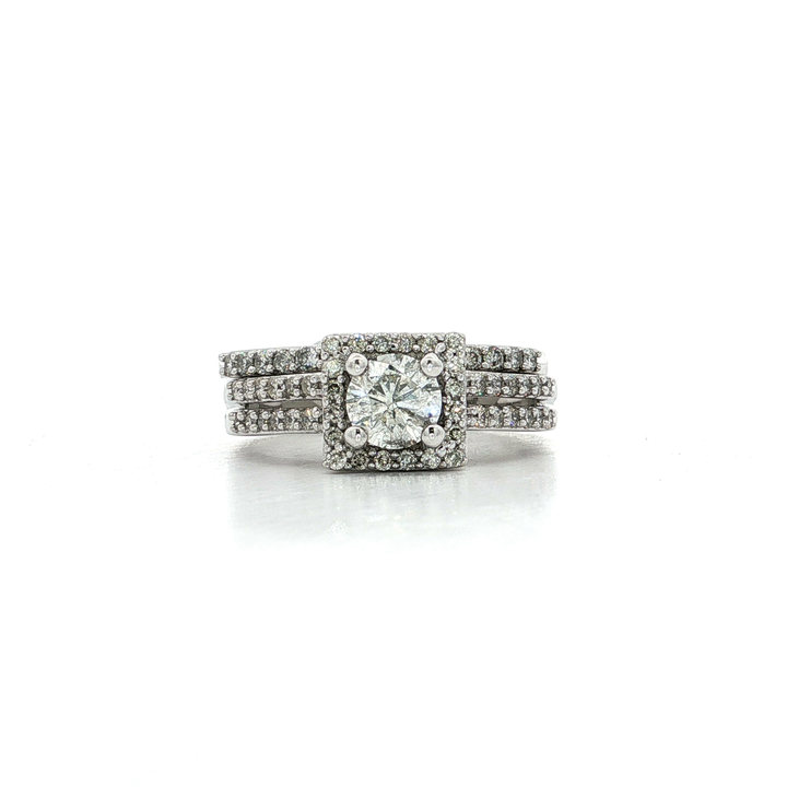 Certified Near Colorless Round Brilliant Cut Diamond Halo Bridal Set (1 ¼ ct. tw.) in 14k White Gold
