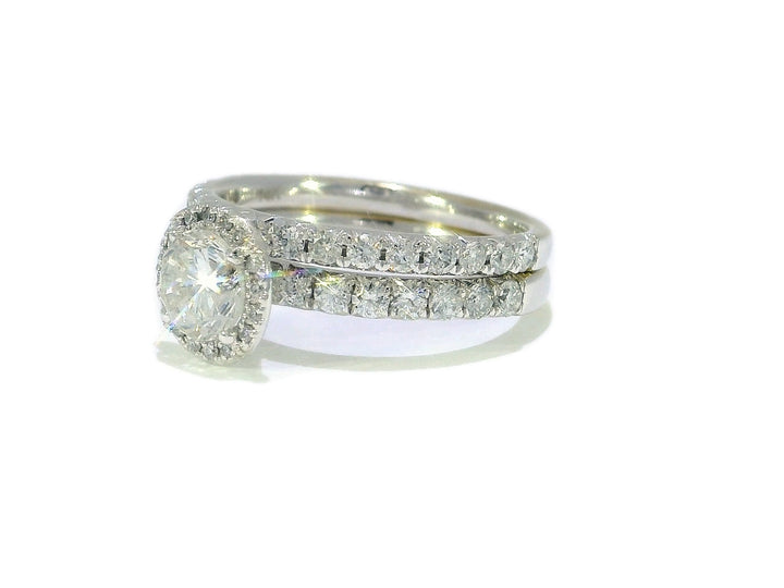1.50 CTW EGL Certified Colorless Natural Diamond Halo Bridal Set in 14KT White Gold