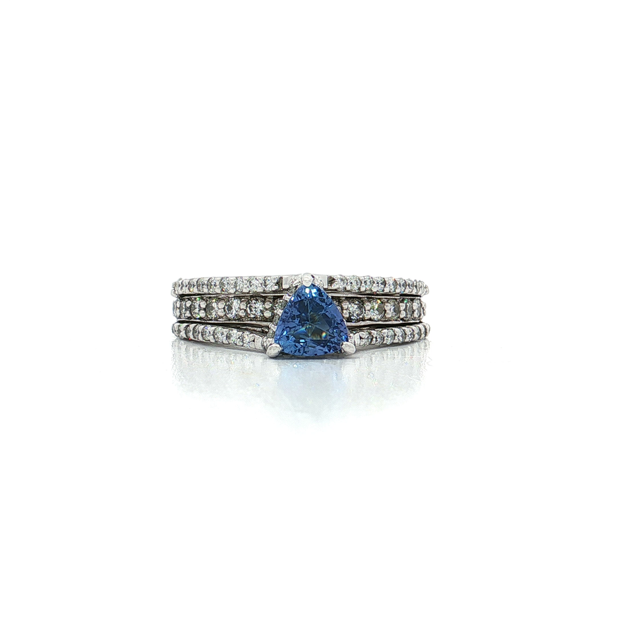 Vivid Violet-Blue Trillion-Cut Tanzanite & Colorless Diamond Three-Row Pave Ring (1 2/3 ct. tw.) 14k White Gold