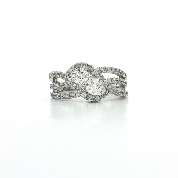 1.50 CTW Natural Round Brilliant Cut Colorless Nearly Flawless "Toi et Moi" Diamond Engagement Ring in 14kt White Gold