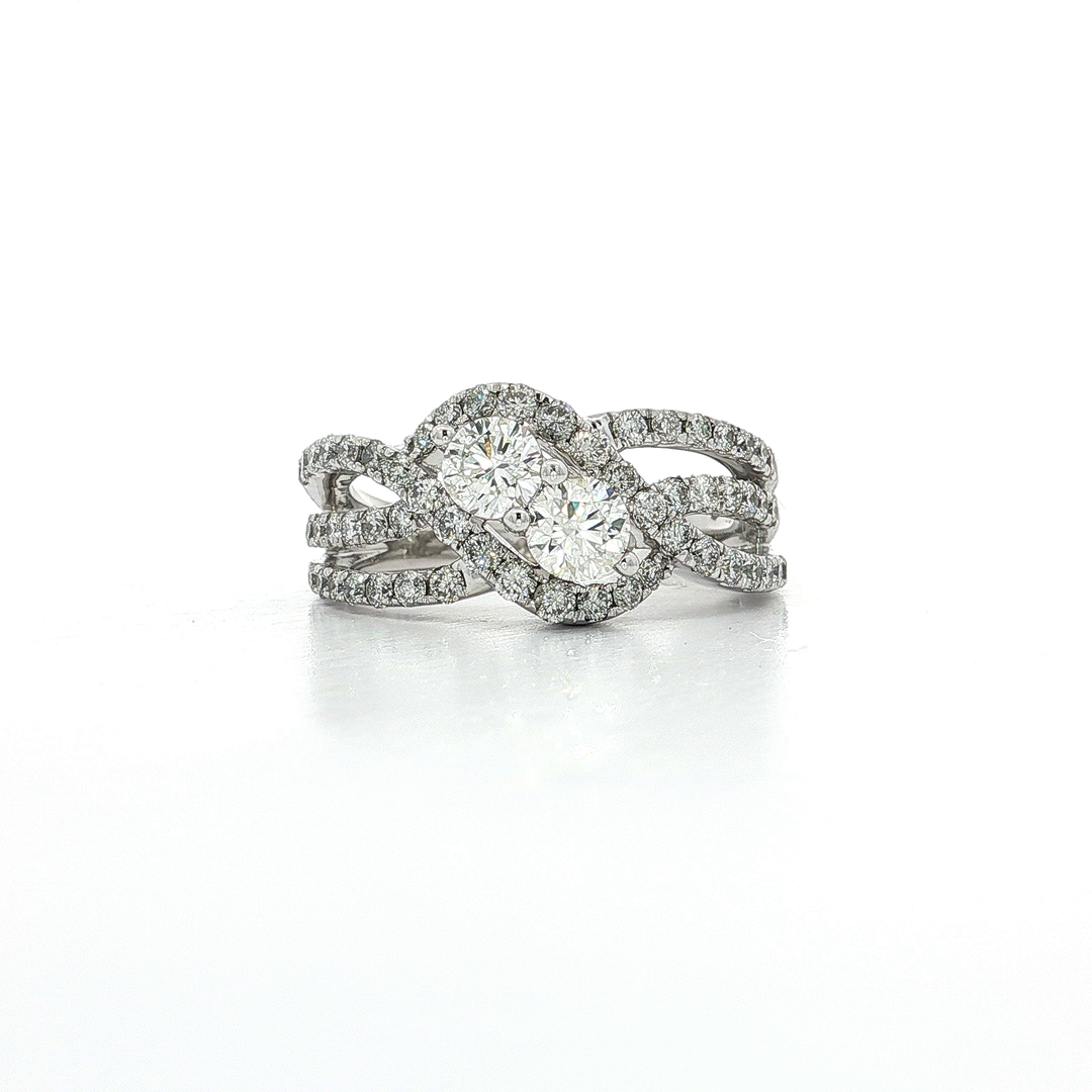1.50 CTW Natural Round Brilliant Cut Colorless Nearly Flawless "Toi et Moi" Diamond Engagement Ring in 14kt White Gold