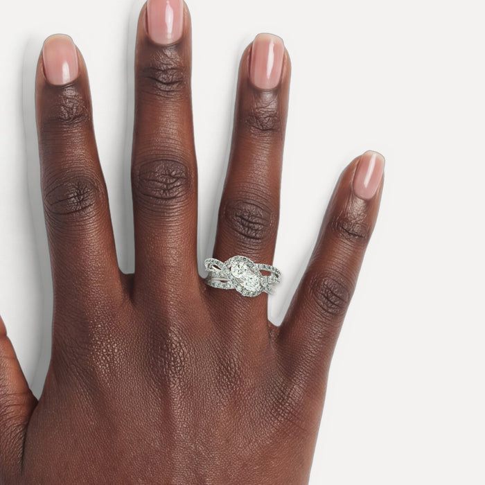 Round Brilliant Cut Nearly Flawless Colorless "Toi et Moi" Diamond Engagement Ring (1 ½ ct. tw.) in 14k White Gold shown on a hand (deep skin tone)