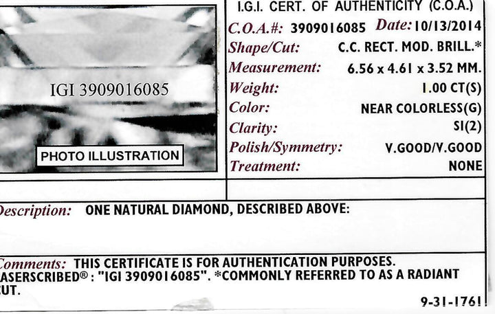 1.40 CTW IGI Certified Radiant Cut Diamond Engagement Ring in 14kt White Gold