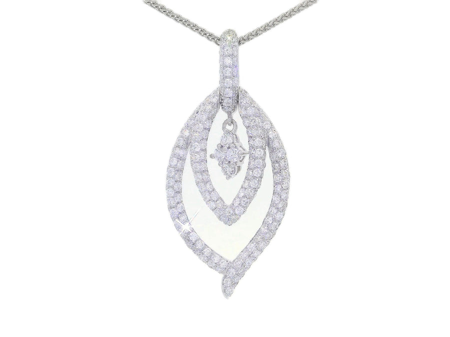 Colorless & Nearly Flawless Pave Diamond Dangling Leaf Pendant Necklace (1 1/4 ct. tw.) 18k White Gold