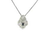 Vintage Art Deco Nearly Flawless Diamond & Vivid Sapphire Pendant Necklace (⅖ ct. tw.) in 18k White Gold
