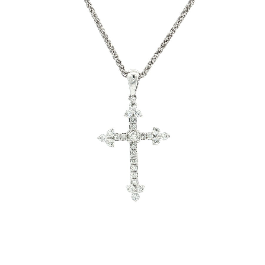 Nearly Flawless Colorless Diamond Cross Pendant Necklace (1/3 ct. tw.) 18k White Gold