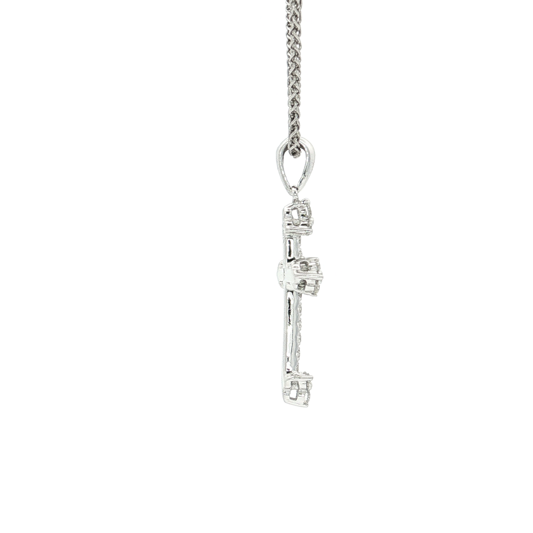 0.35 CTW Colorless Nearly Flawless Natural Diamond Cross Pendant Necklace in 18kt White Gold