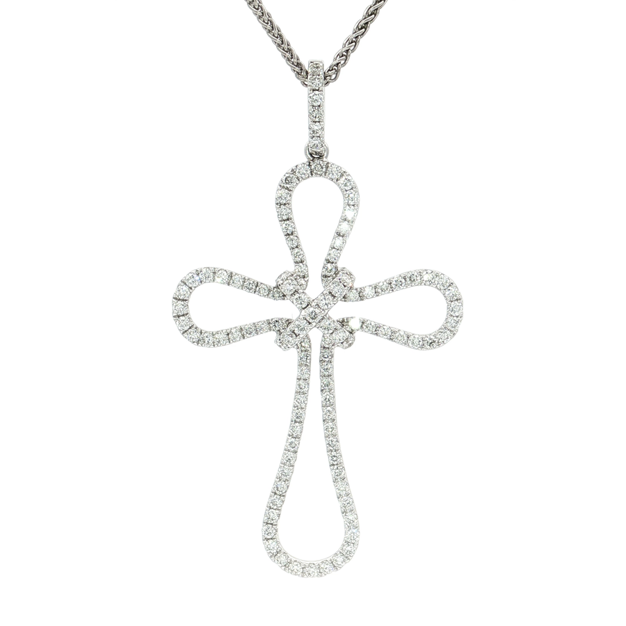 Nearly Flawless Colorless Diamond Open Cross Pendant Necklace (1 1/2 ct. tw.) 18k White Gold