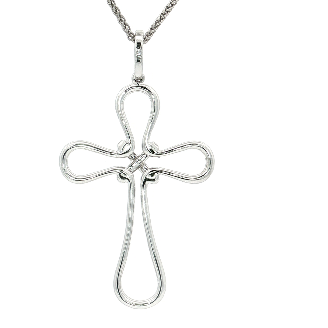 1.50 CTW Natural Colorless Nearly Flawless Diamond Open Cross Pendant Necklace in 18kt White Gold
