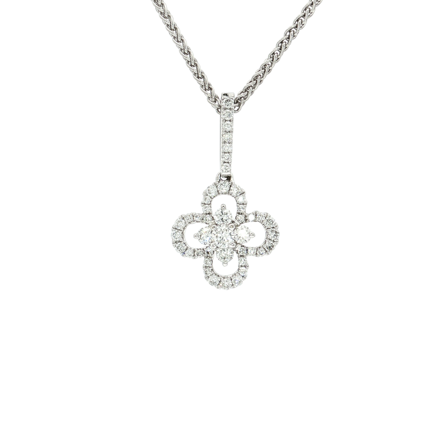 Nearly Flawless Colorless Diamond Floral Pendant Necklace (1/2 ct. tw.) 18k White Gold