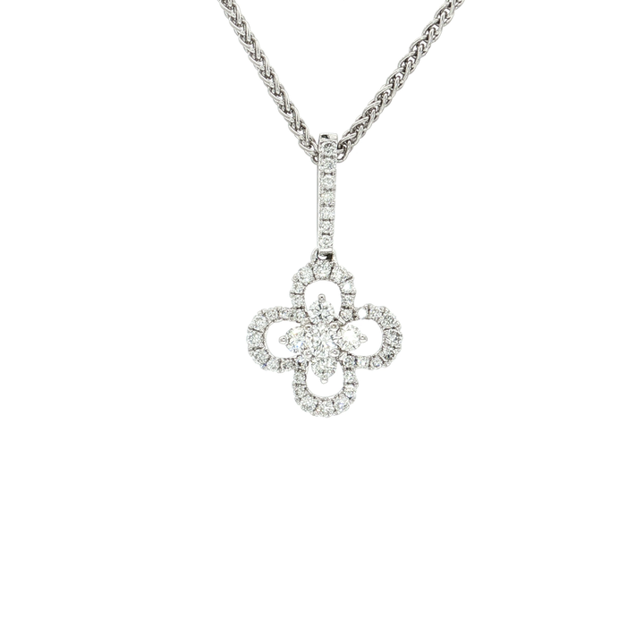 0.45 CTW Natural Colorless Nearly Flawless Diamond Floral Pendant Necklace in 18kt White Gold