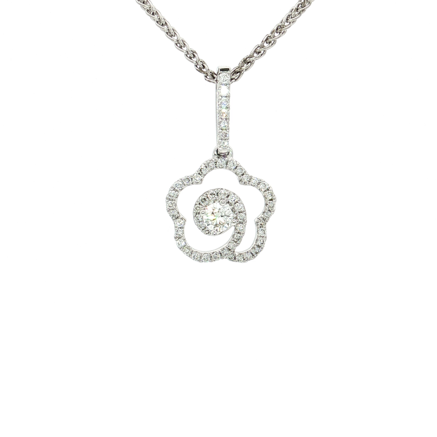 Nearly Flawless Colorless Diamond Floral Spiral Pendant Necklace (2/5 ct. tw.) 18k White Gold