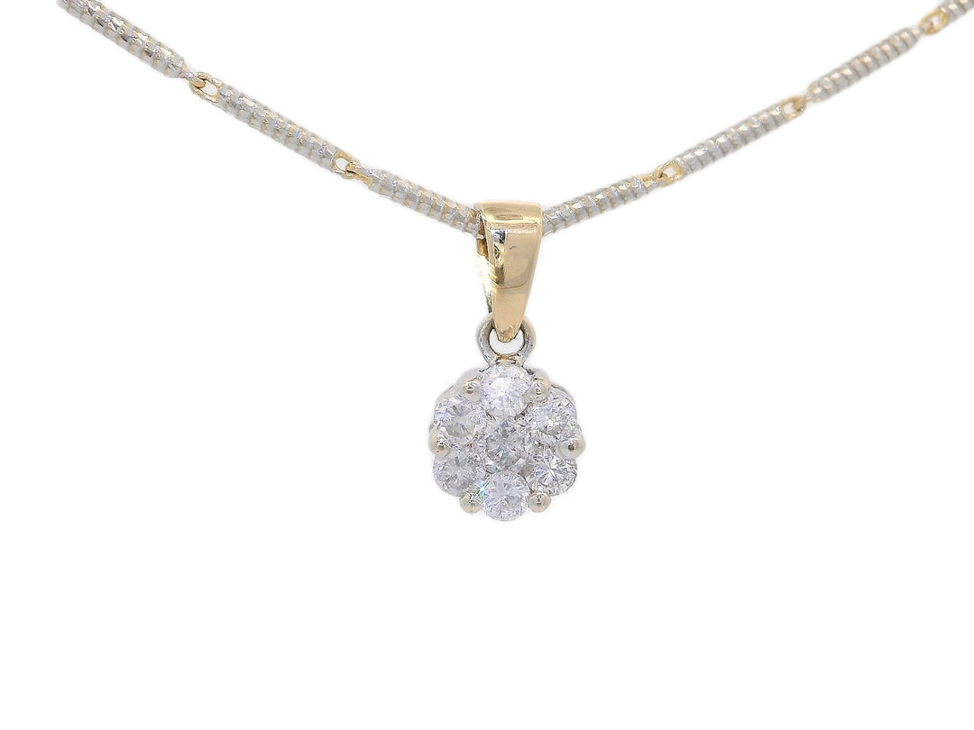 0.35 CTW Natural Diamond Floral Cluster Pendant Necklace in 14KT White & Yellow Gold