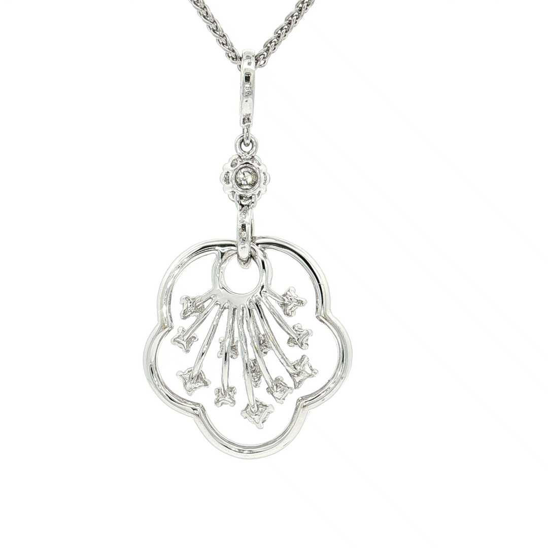 1.00 CTW Natural Colorless Nearly Flawless Diamond Rosette Pendant Necklace in 18kt White Gold